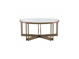 Журнальный столик Алиада 90х90 см светлая керамика сталь шампань
