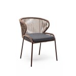 "Милан" стул плетеный из роупа, каркас из стали коричневый (RAL8016), роуп коричневый круглый, ткань темно-серая 027 "Милан" стул плетеный из роупа, каркас из стали коричневый (RAL8016), роуп коричневый круглый, ткань темно-серая 027