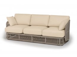 "Альбано" диван 3-местный плетеный из роупа, каркас алюминий светло-серый (RAL7035) муар, роуп серый меланж круглый, ткань Mossle светло-бежева