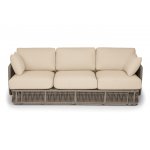 "Альбано" диван 3-местный плетеный из роупа, каркас алюминий светло-серый (RAL7035) муар, роуп серый меланж круглый, ткань Mossle светло-бежева