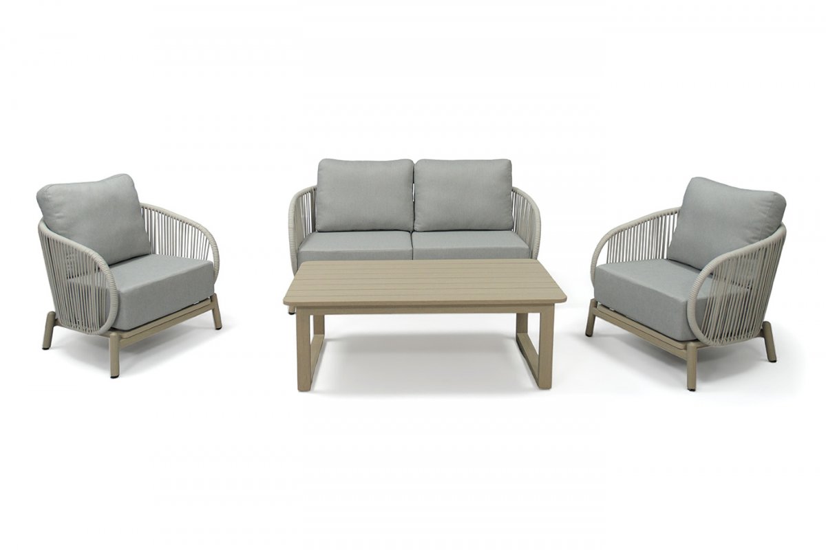 "Прато" лаунж-зона из искусственного ротанга на 4 персоны, цвет светло-серый