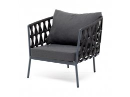 "Диего" кресло плетеное из роупа, каркас алюминий темно-серый (RAL7024) муар, роуп темно-серый круглый, ткань темно-серая 027 "Диего" кресло плетеное из роупа, каркас алюминий темно-серый (RAL7024) муар, роуп темно-серый круглый, ткань темно-серая 027