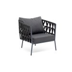 "Диего" кресло плетеное из роупа, каркас алюминий темно-серый (RAL7024) муар, роуп темно-серый круглый, ткань темно-серая 027