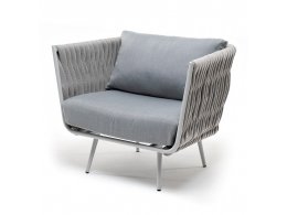 "Монако" кресло плетеное из роупа, каркас алюминий белый муар, роуп светло-серый 40 мм, ткань светло-серая