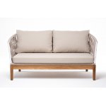 "Диего" диван 2-местный плетеный из роупа, основание дуб, каркас алюминий светло-серый (RAL7035) шагрень, роуп бежевый круглый, ткань бежева