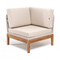 "Канны" угловой модуль плетеный из роупа, основание дуб, роуп бежевый круглый, ткань бежевая 15052