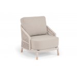 "Верона" кресло плетеное из роупа, каркас алюминий белый муар, роуп бежевый круглый, ткань бежевая 15052