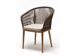 "Марсель" стул плетеный из роупа, основание дуб, роуп коричневый круглый, ткань бежевая 15052