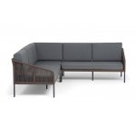 "Канны" диван модульный плетеный из роупа, каркас алюминий темно-серый (RAL7024) муар, роуп коричневый круглый, ткань серая 017