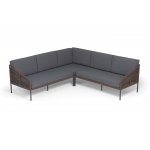 "Канны" диван модульный плетеный из роупа, каркас алюминий темно-серый (RAL7024) муар, роуп коричневый круглый, ткань серая 017