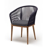 "Марсель" стул плетеный из роупа, основание дуб, роуп темно-серый круглый, ткань темно-серая 027