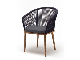 "Марсель" стул плетеный из роупа, основание дуб, роуп темно-серый круглый, ткань темно-серая 027