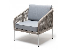 "Канны" кресло плетеное из роупа, каркас алюминий светло-серый (RAL7035) муар, роуп серый меланж круглый, ткань светло-серая