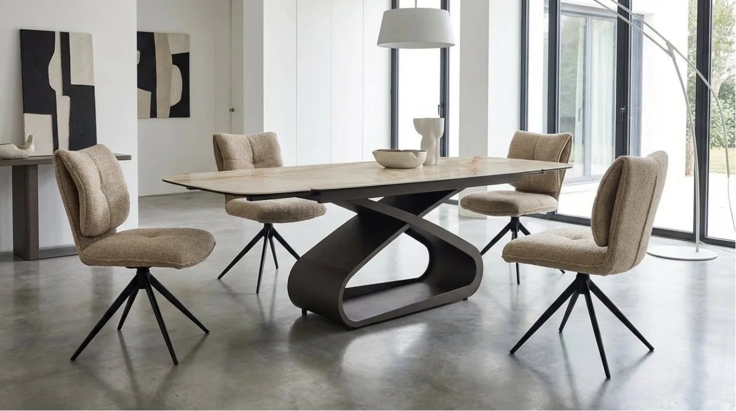 Стол АУРУМ (AURUM) 180 БЕЖЕВЫЙ МРАМОР TL-618, испанская керамика / Коричневый графит каркас, ®DISAUR