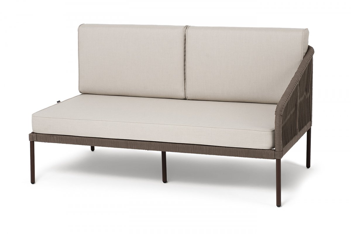 "Канны" левый модуль плетеный из роупа, каркас алюминий коричневый (RAL8016) муар, роуп коричневый круглый, ткань бежевая 15052