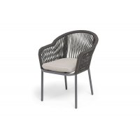 "Лион" стул плетеный из роупа, каркас алюминий темно-серый (RAL7024) муар, роуп темно-серый круглый, ткань бежевая 052