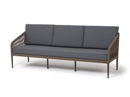 "Канны" диван 3-местный плетеный из роупа, каркас алюминий темно-серый (RAL7024) шагрень, роуп темно-серый круглый, ткань темно-серая 019