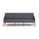 "Канны" диван 3-местный плетеный из роупа, каркас алюминий темно-серый (RAL7024) шагрень, роуп темно-серый круглый, ткань темно-серая 019