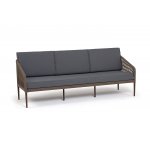 "Канны" диван 3-местный плетеный из роупа, каркас алюминий темно-серый (RAL7024) шагрень, роуп темно-серый круглый, ткань темно-серая 019