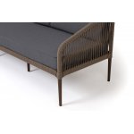 "Канны" диван 3-местный плетеный из роупа, каркас алюминий темно-серый (RAL7024) шагрень, роуп темно-серый круглый, ткань темно-серая 019