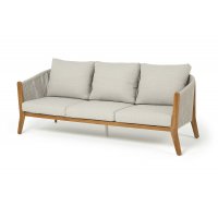 "Сидней" диван 3-местный плетеный из роупа, основание тик, каркас алюминий бежевый, роуп бежевый, ткань бежевая