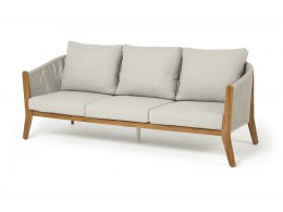 "Сидней" диван 3-местный плетеный из роупа, основание тик, каркас алюминий бежевый, роуп бежевый, ткань бежевая