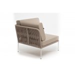 "Канны" угловой модуль плетеный из роупа, каркас алюминий белый муар, роуп бежевый круглый, ткань бежевая 15052