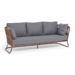 "Багамы" диван 3-местный плетеный из роупа, каркас алюминий бежево-серый (RAL7006) муар, роуп серо-коричневый 23мм, ткань светло-серая