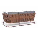 "Багамы" диван 3-местный плетеный из роупа, каркас алюминий бежево-серый (RAL7006) муар, роуп серо-коричневый 23мм, ткань светло-серая