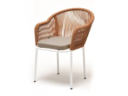 "Лион" стул плетеный из роупа, каркас алюминий светло-серый (RAL7035) муар, роуп оранжевый меланж круглый, ткань бежевая 052