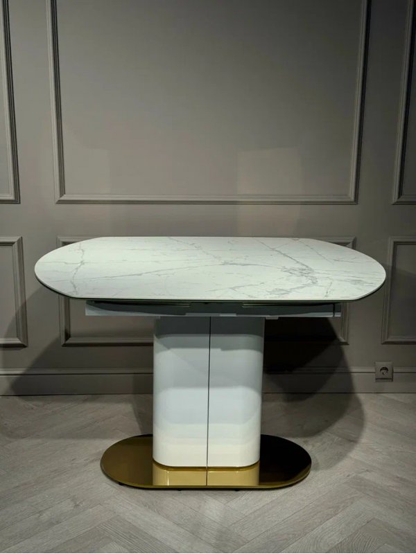 Стол обеденный раскладной Атриум-2 MC3035-120W, 120(30+30)х90х77 см, белая керамика