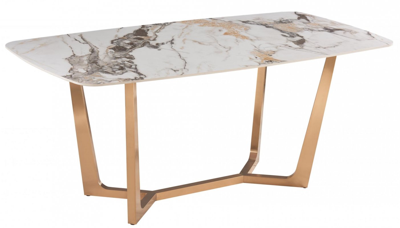 Стол обеденный Ланс Мат DT-2852M,160х90х75 см, белая керамика/матовое золото