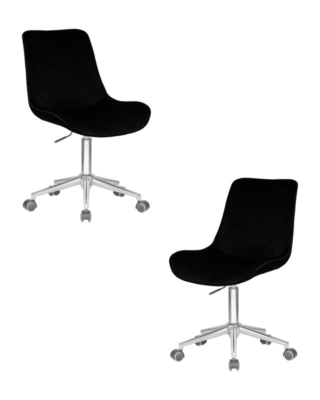 Набор 2 шт Кресло офисное DOBRIN DORA, чёрный велюр (1922-21), хромированная сталь