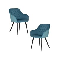 Набор 2 шт Стул обеденный DOBRIN ROBERT, черные матовые ножки, велюр V108-108 Морская волна
