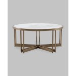 Журнальный столик Алиада 90х90 см светлая керамика сталь шампань