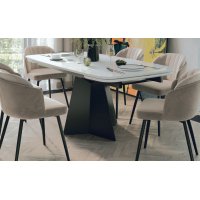 Стол САХАРА 180 БЕЛЫЙ МРАМОР АКТИВНЫЙ , керамика / Черный каркас, М-City