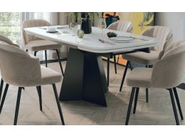 Стол САХАРА 180 БЕЛЫЙ МРАМОР АКТИВНЫЙ , керамика / Черный каркас, М-City