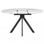 Стол Rudolf круглый раскладной 100-130x100x75см, белый мрамор, чёрный