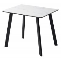 Стол ТИК ТАК 90  Белый мрамор MATTE, керамика / Черный каркас М-City