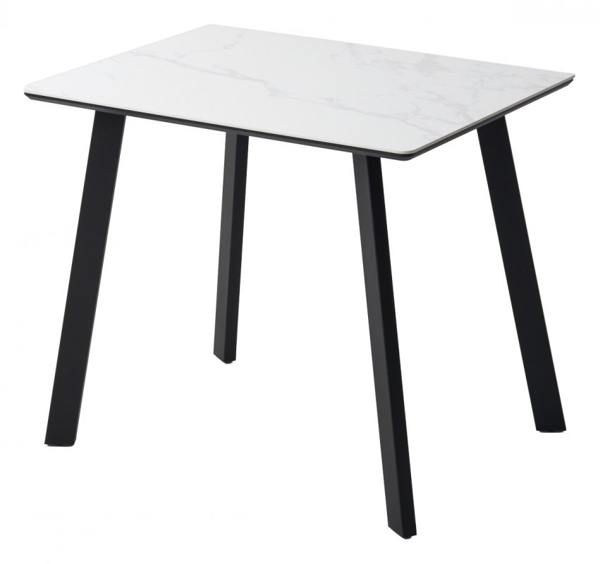 Стол ТИК ТАК 90  Белый мрамор MATTE, керамика / Черный каркас М-City