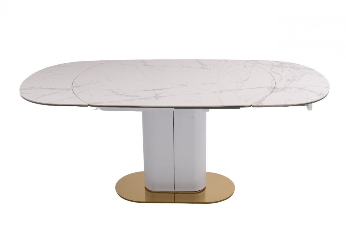 Стол обеденный раскладной Атриум-2 MC3035-140W, 140(30+30)х100х77 см, белая керамика