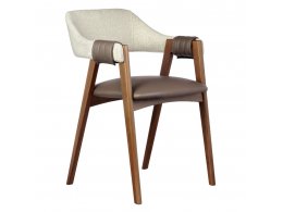 Стул KELLI бежевый букле, экокожа коричневая, орех