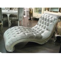 Кушетка FLORENCE отделка сусальное серебро, покрытое лаком шампань, бежевый велюр (R6012A-53)