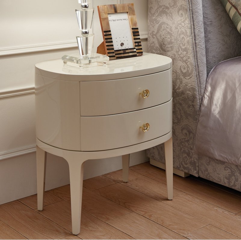 Прикроватная тумбочка ROMA отделка бежевый лак (Beige B), ручки-хрусталики
