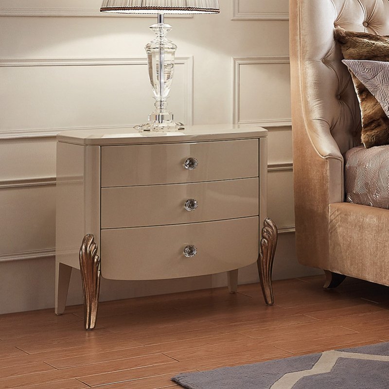 Прикроватная тумбочка ROMA отделка бежевый лак (Beige B), сусальное серебро (silver foil)