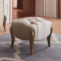 Пуфик ROMA отделка сусальное серебро (silver foil), ткань светло-бежевый велюр (Moki‐02)