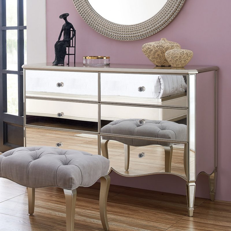 Комод RIMINI отделка серебряное напыление, зеркало