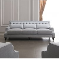 Диван 3-местный MESTRE  отделка шпон махагона C (Mahogany C), ткань серо-голубая рогожка (ART62799-col. 12)