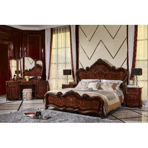 РОЯЛ КОМПЛЕКТ : Кровать 1,8 + 2 Тумбочки + Туалетный стол + Пуф + 6 дв. шкаф