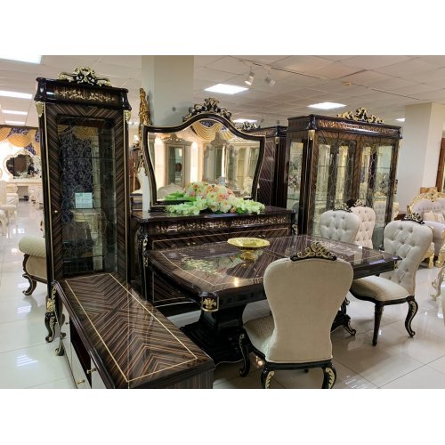 РИЧМОНД КОМПЛЕКТ: 4-х дв. Витрина + Комод с зеркалом + Стол 2,0 + 6 Стульев